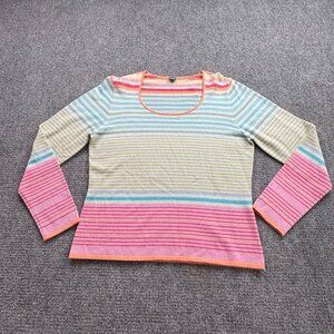 Saks Fifth‎ Avenue Sweater Womens L Rainbow Hippie Multicolor Striped Scoop